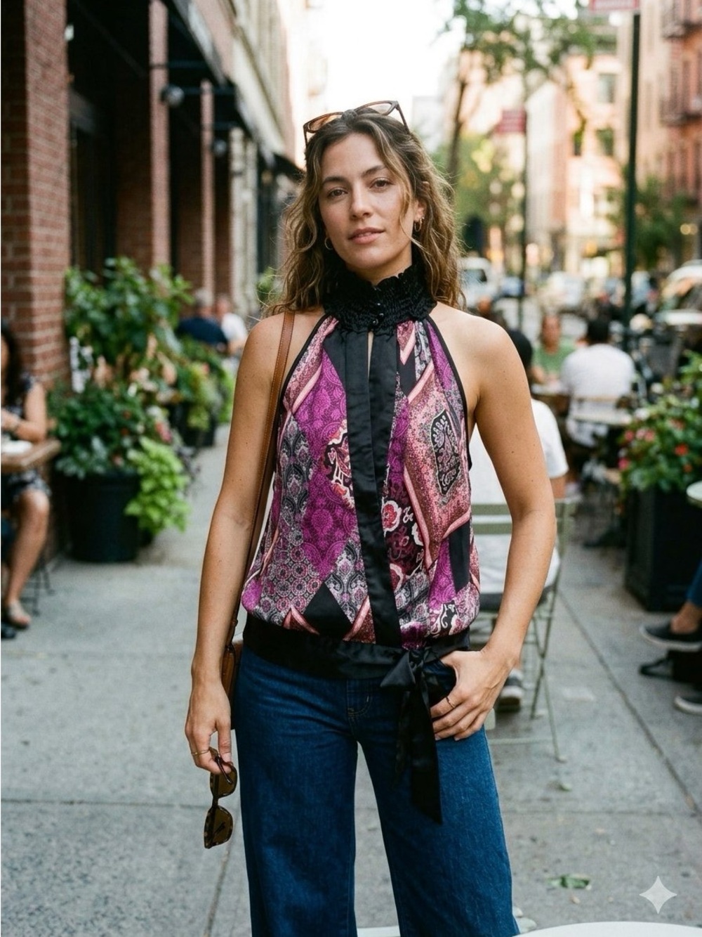 Poetry Pink and Black Paisley Halter Blouse